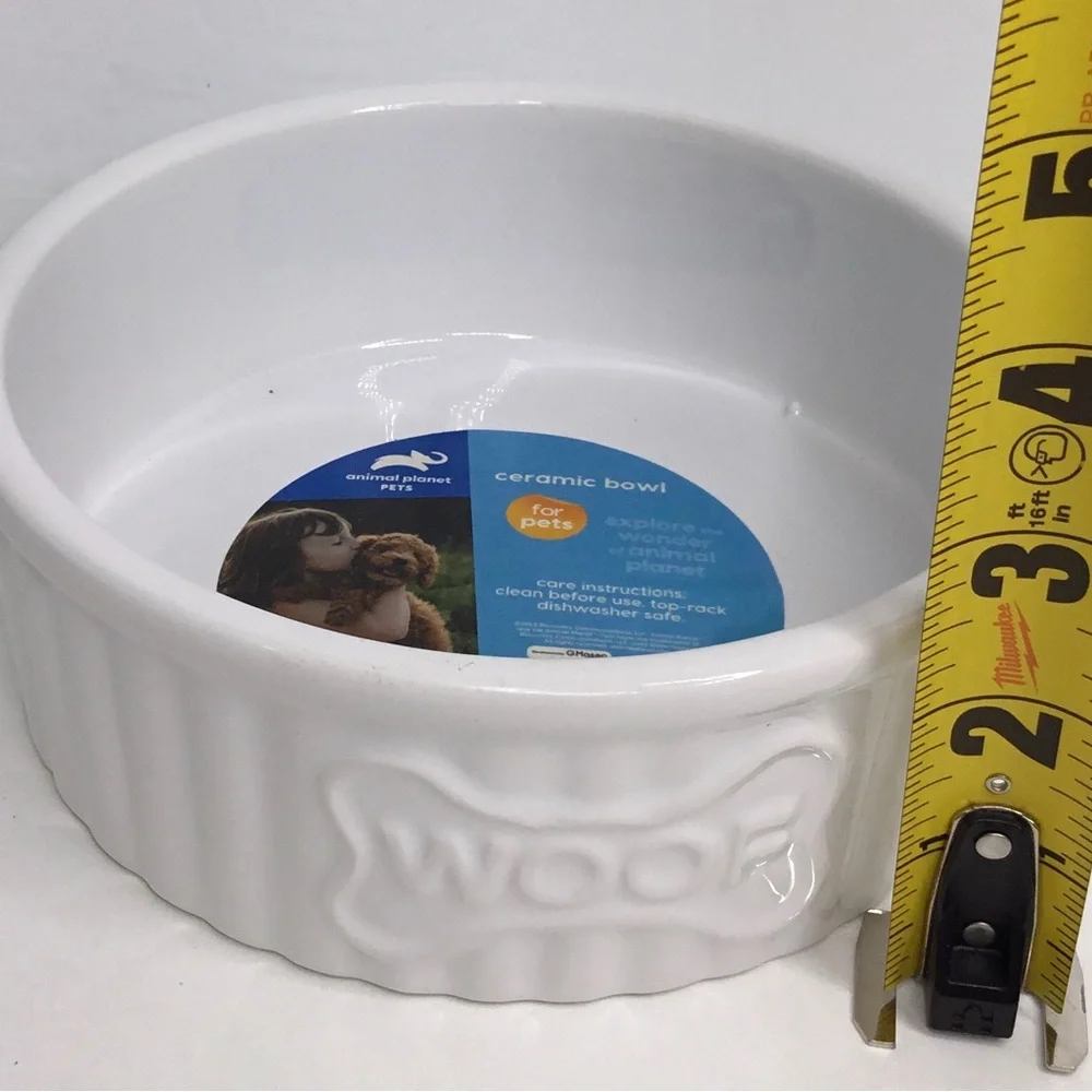 Pet Bowl WOOF White Ceramic Animal Planet New 6” x 2”